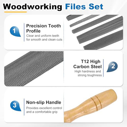 HARFINGTON 5pcs Metal File Set 10" Coarse Teeth High Carbon Steel Hand File - size: 10 Inch, style: Coarse Teeth