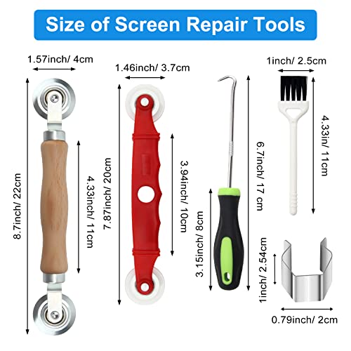 Window Screen Repair Kit Mesh Screen Spline Roller Repair Tools Kit with Screen Installer Clips, Metal and Plastic Spline Fixing Tool Kit for Window Screen1