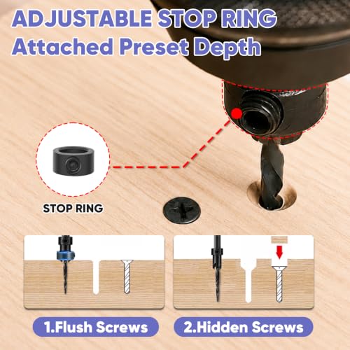 Countersink Drill Bit Set 22PCS with 20 Wood Plugs & 80 Screws for Wood