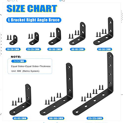 Glarks 15 Set 50mm Black L Bracket Right Angle Corner Brace Joint Fastener for Wood Chair Bookshelf Board Window Furniture Cabinet (50x50x2mm) - size: 50x50x2mm