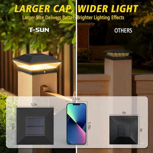T-SUN Solar Post Cap Lights 6 Pack, RGBCW Fence Post Solar Lights Black - color: Black-RGBCW, size: 6 Pack