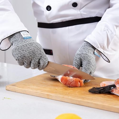 Dowellife 12 Pairs Cut Resistant Gloves Food Grade Level 5 Protection, Safety Kitchen Cuts Gloves for Mandolin Slicing, Fish Fillet, Oyster Shucking, Meat Cutting and Wood Carving (Black Gray, Medium) - size: Medium (Pack of 12)