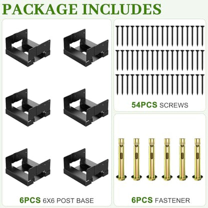 6 Pcs 6x6 Post Base for Concrete, Actual 5.5"x5.5" Wood, Black - size: 6Pcs Black