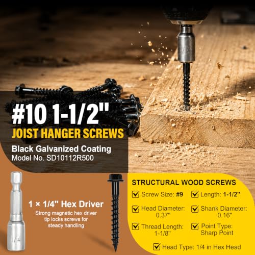 #10 x 1-1/2" Black Joist Hanger Screws-100 Count, SD Connector Screws - color: Black Galvanized, size: #10 1-1/2''
