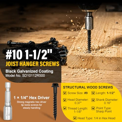 #10 x 1-1/2" Black Joist Hanger Screws-100 Count, SD Connector Screws - color: Black Galvanized, size: #10 1-1/2''
