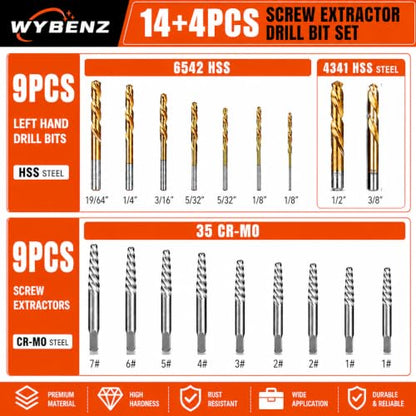 18Pcs Screw Extractor and Left Hand Drill Bits Set, Easy Out Bolt Extractor - size: 18Pcs