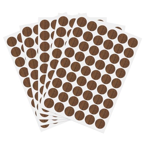PATIKIL 270 Pieces Screw Hole Stickers, 5 Sheet Self-Adhesive Waterproof PVC Wood Grain Sticker for Screw Holes Wall Cabinets Desk Repairing, Light Walnut, 21mm/0.83 Inch - color: Light Walnut