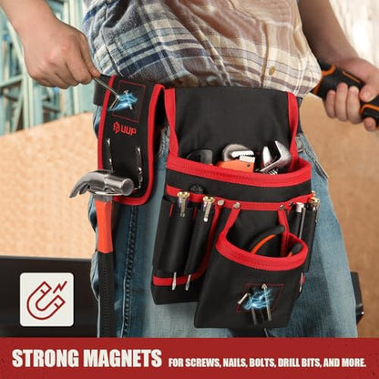 Magnetic Tool Belt for Men, 26 Pockets Heavy Duty Nail Tool Pouch Dad Gift - color: Red