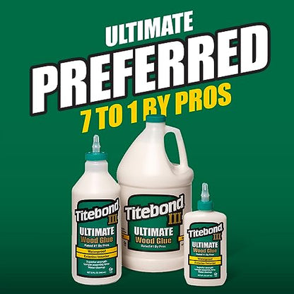 Titebond III Ultimate Wood Glue 16 Oz. (12 Pack) – Premium Professional Woodworking Adhesive, Waterproof, Strong Initial Tack, Interior/Exterior Use, Easy Water Cleanup – 1414 - size: 16 Fluid Ounce (12 Pack)