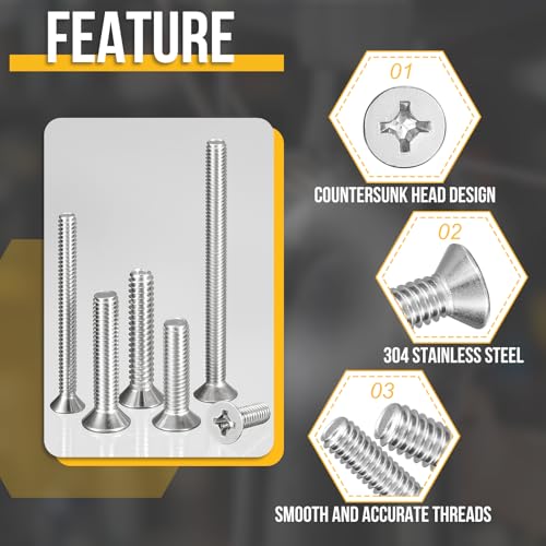 DTGN #10-24x1-7/8 Phillips Flat Head Machine Screw 304 Silver 30pcs - color: Silver, size: #10-24x1-7/8"