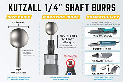 Kutzall Original Sphere Rotary Burr, 1⁄4" Shaft, Coarse - Wood Carving Bit for Bosch, DeWalt, Milwaukee Tools. Abrasive Tungsten Carbide Coating, 1" (25.4mm) Head Diameter, S-1