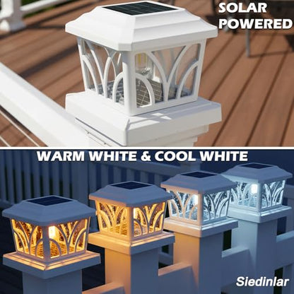 SIEDiNLAR Solar Post Cap Lights Outdoor Aluminum Glass 2 Modes 2 Pack White - color: White, size: 2 Pack