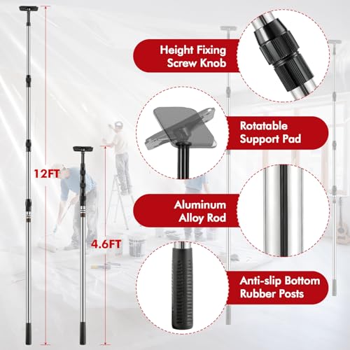 12FT Dust Barrier Poles, 4Pack Spring Retractable Zipper Wall Poles