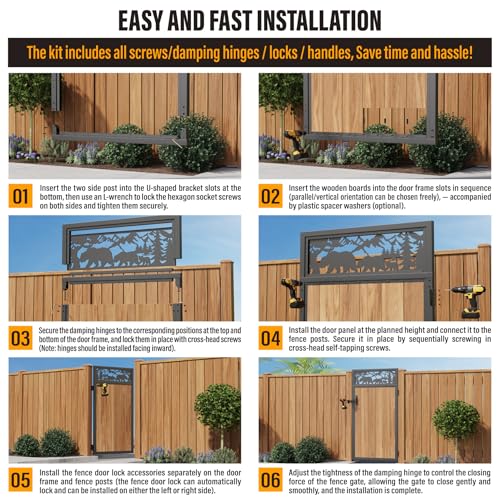 3x6FT Fence Gate Frame Kit 201 Stainless Steel Heavy Duty Garden Gates Anti-Sag Backyard Front Gate Reinforcement Hardware, Left/Right Mount (No Wood Planks Included) - color: W3xH6ft-Bear