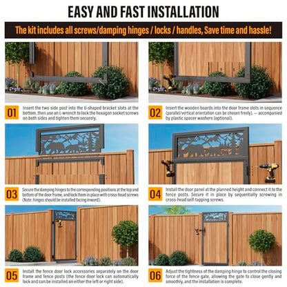 3x6FT Fence Gate Frame Kit 201 Stainless Steel Heavy Duty Garden Gates Anti-Sag Backyard Front Gate Reinforcement Hardware, Left/Right Mount (No Wood Planks Included) - color: W3xH6ft-Bear