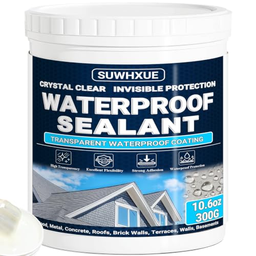 Clear Waterproof Sealant, SUWHXUE 10.6oz/300g Water-Based Transparent Waterproof Leak Repair Coating, Invisible Flexible Sealant for Concrete Walls Wood Metal Roof Water Sealer Indoor & Outdoor - size: 10.6 Oz
