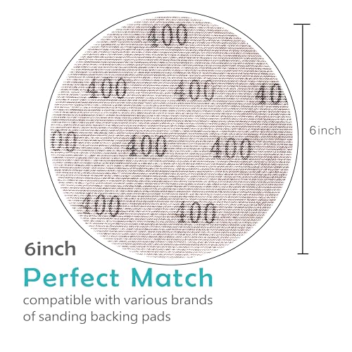 Mesh 5 inch 6 inch Sanding Discs 35PCS Hook and Loop Sanding Discs, Dust-Free, Ideal for Metal, Wood, Composites, Stock Removal, and Fine Finishing (6in, 400 Grit) - style: 6in, 400 Grit