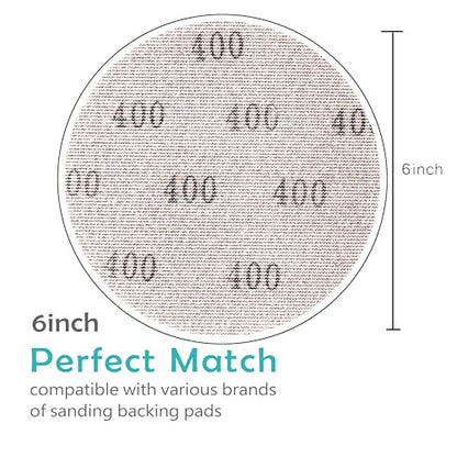 Mesh 5 inch 6 inch Sanding Discs 35PCS Hook and Loop Sanding Discs, Dust-Free, Ideal for Metal, Wood, Composites, Stock Removal, and Fine Finishing (6in, 400 Grit) - style: 6in, 400 Grit