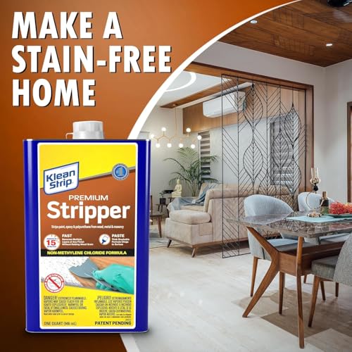 Paint & Varnish Remover Klean Strip Premium Stripper– Fast-Acting Stripper for Epoxy, Polyurethane, Wood, Metal & Masonry – Includes Protective Omni Depot Gloves – 1 QT