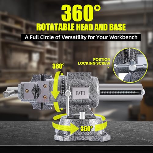 FATO 5” 360° Ductile Iron Bench Vise, 8800LB Force Black - size: MultipurposeSwivel-5"