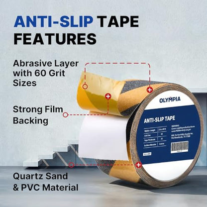 NORTHSKY 2 Inch x 60 Foot Anti Slip Tape, 60-Grit Friction, Non-Slip Traction Grip for Stairs, Waterproof Grip Tape Safety Non Skid Tape for Steps Anti-Slip Traction Tape Black/Yellow - size: 2"
