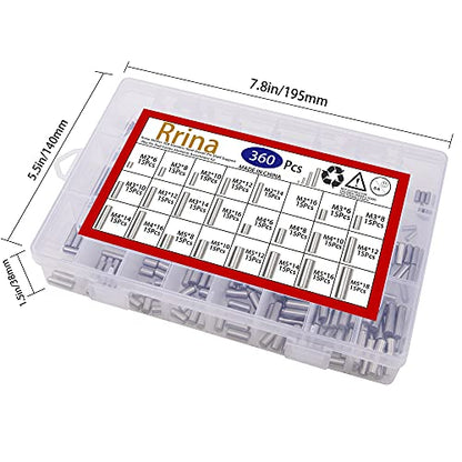 360Pcs 304 Stainless Steel Dowel Pin Shelf Support Peg Pin Rod Fasten Elements Assortment Kit, 24 Sizes M2 M3 M4 M5