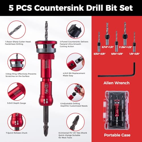 Countersink Drill Bit Set 9-Piece - 82° TCT Carbide Bits - size: Countersink Drill Bit -PRO