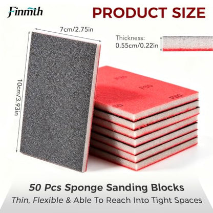 50Pcs Sanding Sponges Wet & Dry Sponge Sanding Blocks 180-3000 Grit 3x4 in