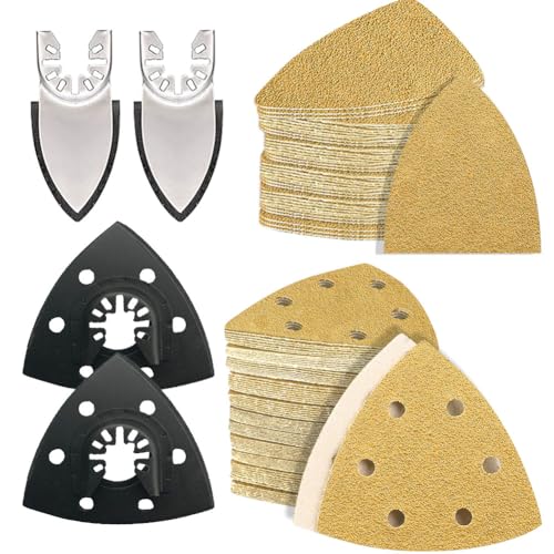 94PCS Oscillating Tool Sandpaper Kit Multitool Detail Sander Pads Include Triangle & Finger Sandpapers fit DeWalt Tools etc Sanding Door Frame Old Furniture Wide Range of Grits for Different Projects - style: 94pcsMixed set 93mmTriangle & Finger