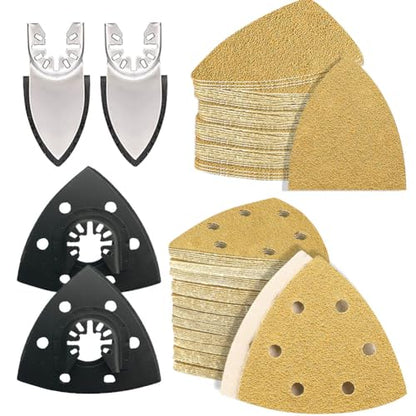 94PCS Oscillating Tool Sandpaper Kit Multitool Detail Sander Pads Include Triangle & Finger Sandpapers fit DeWalt Tools etc Sanding Door Frame Old Furniture Wide Range of Grits for Different Projects - style: 94pcsMixed set 93mmTriangle & Finger