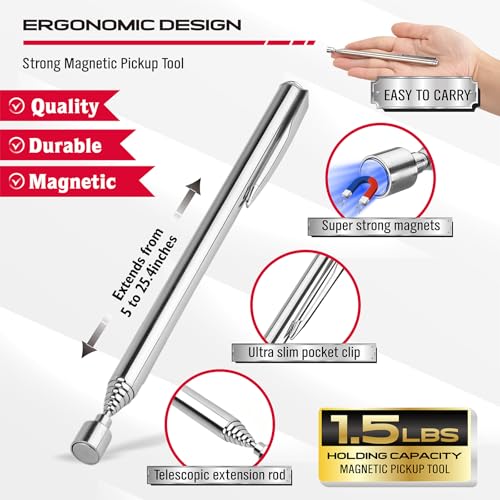 6-Piece Telescoping Magnetic Pickup Tools Set: 31in Portable Magnetic Pickup Stick, 25in Pen-Style Magnetic Pickup Tool, 20in Flexible Bendable Spring Magnet Stick with 4in 9in Magnet Parts Tray - style: 6 Pack - Premium Multi-Tool Set