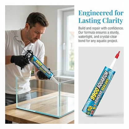 [Crystal Clear]9900 Aquarium Waterproof Sealant – Non-Cracking Lap Sealant for Fish Tanks, Ponds and Garden Landscaping | UV-Resistant, 10-Year Durability