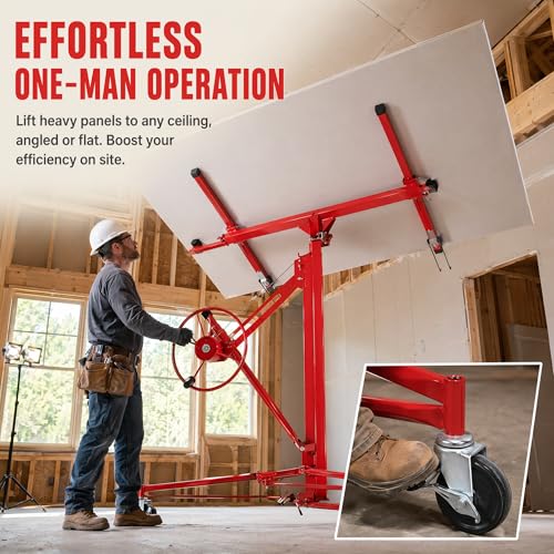 Winado 11 ft Drywall Lift Panel Rolling Hoist Jack Lifter for Sheetrock - color: Red, size: 11 ft