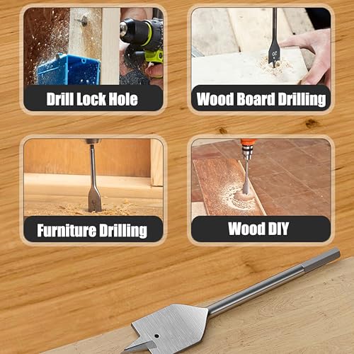 3/8''-1'' Spade Drill Bit Set,6 Pcs Paddle Flat Bit for Wood - size: 3/8in-1in (6pcs)