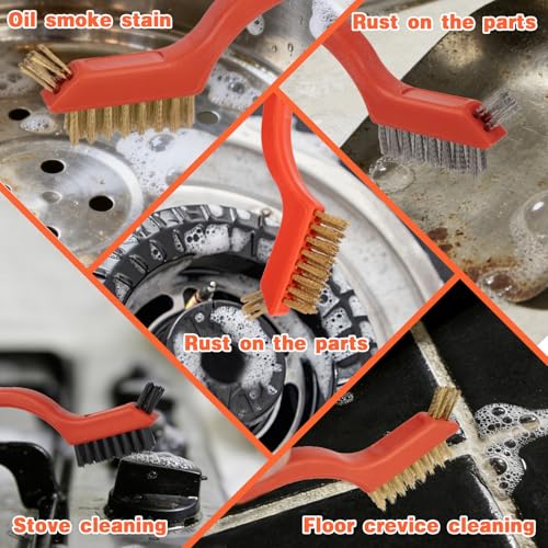 24 Pack Wire Brush Set, 7 in Small Brass Stainless Steel Nylon Brushes