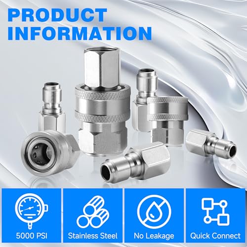 3/8 Inch NPT Pressure Washer Adapter Set, Quick Connector 12-Piece - color: Silver-gray