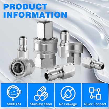 3/8 Inch NPT Pressure Washer Adapter Set, Quick Connector 12-Piece - color: Silver-gray