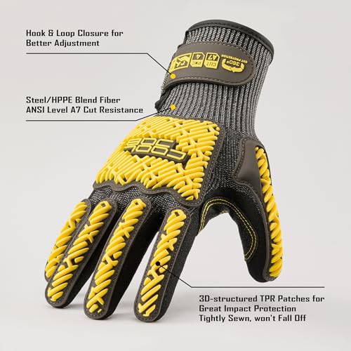 COOLJOB A7 Cut Resistant Work Gloves with TPR, Nitrile Coated Anti-Slip Impact Gloves, Touchscreen Heavy Duty Safety Mittens - size: Large