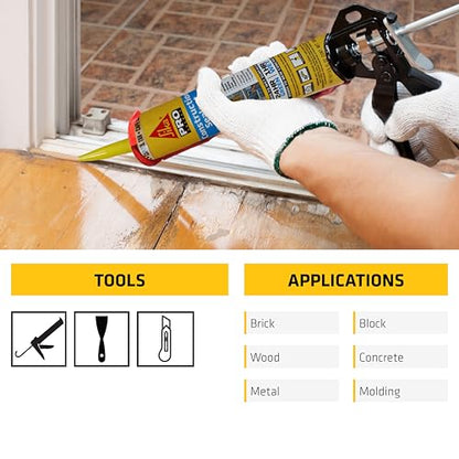 SIKA Sikaflex Construction Sealant, Tan 10.1 fl. oz, Polyurethane for Vertical & Overhead Joints, Ideal for Windows & Doors, Paintable & Stainable - color: Tan