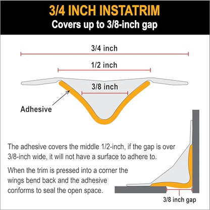InstaTrim Flexible, Self-Adhesive Caulk Strip Sealant, 3/4" x 10', Gray - color: Gray, size: 3/4 in x 10 ft