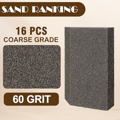 60 Grit Angled Sanding Blocks, Jamiikury Coarse Sand Block Washable and Reusable, Wet & Dry Sandpaper Block for Wood Metal Drywall and Furniture Paint - Pack of 16 - size: 60 Grits