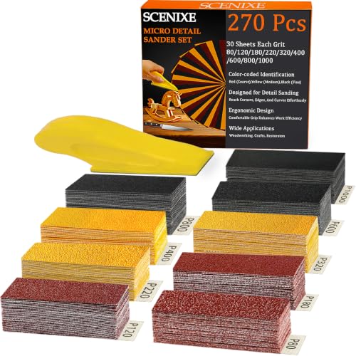 270 PCS Sandpaper Assortment, 80-1000 Grit Mini Detail Sanding Kit