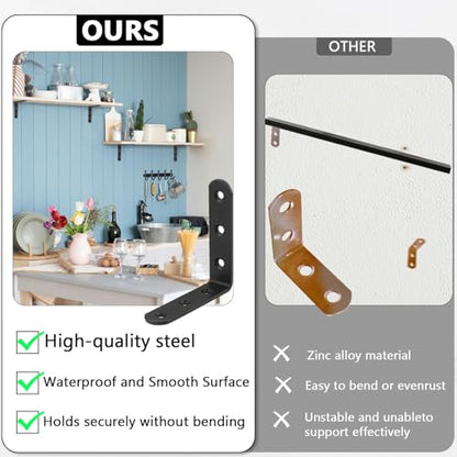 12 PCS Black L Brackets for Wood, 4" x 4" Heavy Duty L Corner Brace 90 Degree Metal Right Angle Bracket for Shelves, Furniture, Cabinets, Thickness 3MM, Included 72 PCS Screws - size: 100x100MM