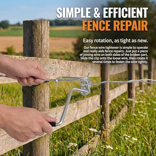 70 Pack 6mm Fence Wire Tighteners, 1/4" Barb Wire Tightener Clips Fence Tools Wire Tensioner for Fast Tightening Metal Fence Post Farm Garden Fence(Tightener Handle Not Included)