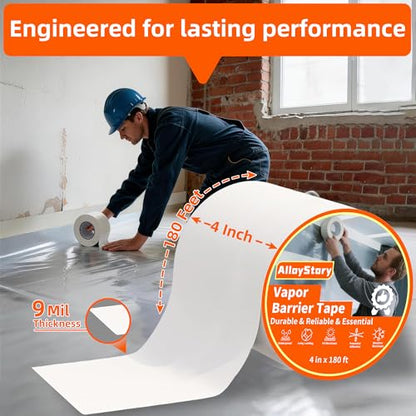 Vapor Barrier Tape, 4" x 180', 9 Mil Heavy Duty White Crawl Space Seal Tape - size: 1 ROLL