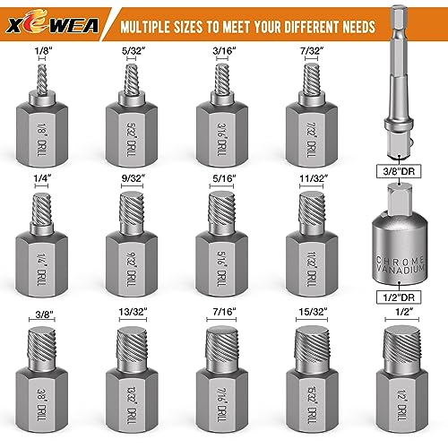 XEWEA Upgrade 3/8" Drive 15 Piece Screw Extractor Set - color: 15pcs