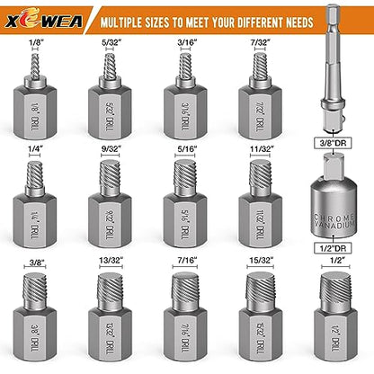 XEWEA Upgrade 3/8" Drive 15 Piece Screw Extractor Set - color: 15pcs