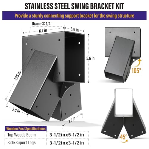 Hulave 2pcs A-Frame Swing Set Brackets, 201 Stainless Steel Swing Bracket Kit with Mounting Accessories(Black) - color: Black, size: 2 A-Frame Swing Set Brackets