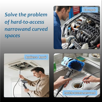 Two-Way Articulating Borescope Camera with Light, 1920P HD Snake Camera with 360° Rotation, 5ft IP67 Waterproof for Mechanics & Plumbers, Borescope with Articulating Head for iPhone & Android