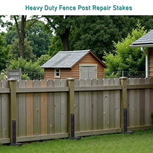 4Pcs Fence Post Repair Kit, Ground Spike Anchor, Heavy Duty Fence Post Anchor Ground Stakes for Repairing Tilted, Broken Wood Support, One-Piece, for Garden Yard Farm